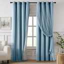 100% Blackout Curtains for Bedroom, Double Layer Blue Curtains, Black Out Curtain 84 inch Long with Sheer Overlay for Living Room, Room Darkening Window Drapes with Grommet, 52" W x 84" L