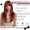 Long Red Wig with Bangs Copper Red Wigs for White Women Natural Hair Wig Layered Synthetic Wigs for Women Straight wig Hair Replacement Wigs Cosplay for Party Holiday Use 24 Inches