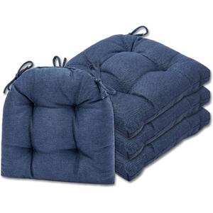 SQUARE MOON D-Shaped 3" Thick Chair Cushions, Chair Pads for Dining Chairs and Kitchen Chairs, Indoor Dining Room Seat Cushions with Ties, Machine Washable, 17" x 16" x 3", 2/Pack, Navy Blue