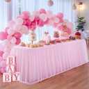 6ft Pink Tulle Tablecloth for Rectangle Tables 6 Foot Pink Table Cloth Rectangle Wrinkle Free Stretch Table Cover with Tutu Skirt for Baby Shower Girls Birthday Party Banquet Buffet Desk Skirt, 72" x 30"
