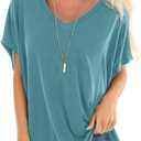 SAMPEEL Womens Summer Dolman Sleeve V Neck Casual Tops Tshirts (3X-Large, Bluegreen)