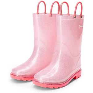 DREAM PAIRS Kids Rain Boots Glitter Boys Girls with Easy-on Handles Sparkly Waterproof Boots Outdoor Playing Rain Boots Unisex-Child Size 12