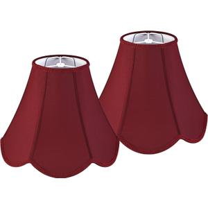 GO&SO Set of 2 Burgundy Bell Lamp Shades Scalloped Lamp Shade Petal Edge Braid 6"Top x 13"Bottom x 10.6"High (Spider) Silk Fabric Lampshades for Floor Lamp,Handmade DIY Table Lamp Shade Replacement (Red)