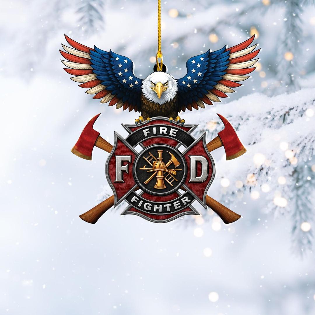 Firefighter Christmas Ornament, Firefighter Eagle US Flag Keepsakes, Gifts for Firefighters Fireman, Christmas Ornaments for Family Friends Colleague Boss Team Members (Style 2)