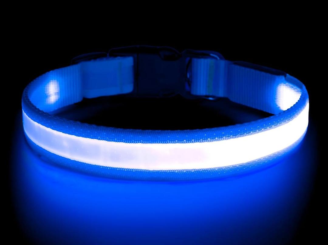 Vizpet LED Dog Collar, Light Up Dog Collar Adjustable USB Rechargeable Super Bright Safety Light Glowing Collars for Dogs(X-Large,Blue) (X-Large[22.83-27.55 inch])