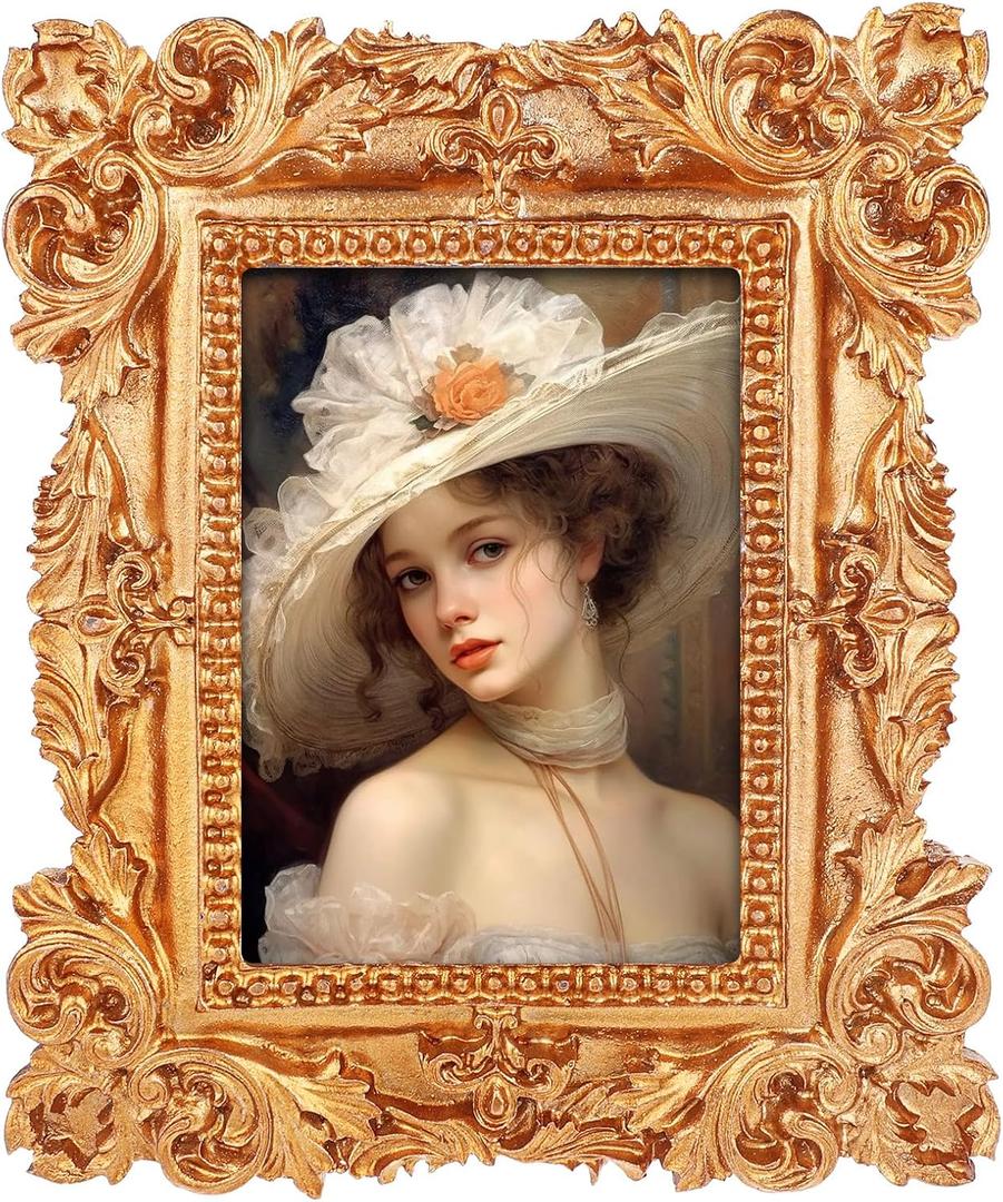 Wallet Size Vintage Picture Frames 2.5x3.5 inches Gold Vintage Picture Frames Antique Photo Frame for Wall Mount, Tabletop, Photo Display, Victorian Home Decor
