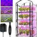 Indoor Greenhouse with Grow Lights, 4-Tier Mini Greenhouse w/Multiple Modes Plant Lights & Waterproof Base Mat & Zippered Door, Walk-in Green House for Growing Plants, Seed Starting, Seed Tray