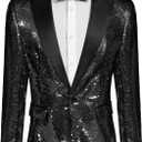 COOFANDY Mens Sequin Blazer Tuxedo Party Prom Wedding Tuxedo One Button Jacket (Medium, Pitch-black)