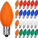3 x 25 Pack C7 Christmas Replacement Bulbs, Multicolor Christmas Bulbs Vintage Ceramic Lights for Indoor Outdoor Patio Christmas Party String Lights, 5W Incandescent Night Light, C7/E12 Candelabra Base