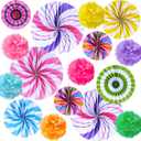 Outus 21 Pcs Party Decorations Hanging Paper Fans Candy Classroom Decorations Lollipop Tissue Pom Poms for Garland Ceilings Candyland Theme Birthday Party Supplies (Pom Poms)