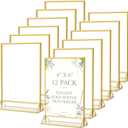 MaxGear 4x6 Gold Acrylic Sign Holder 12 Pack, Wedding Gold Table Number Holders, Double Sided Picture Frame Paper Stand Photo Display, Clear Menu Flyer Stand for Wedding, Home, Restaurant