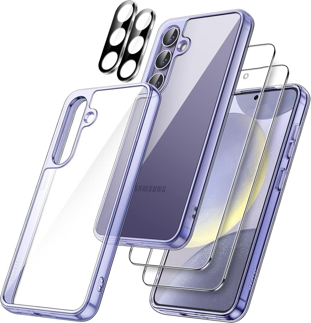 JETech 5 in 1 Case for Samsung Galaxy S24 5G with 2-Pack Each Tempered Glass Screen Protector and Camera Lens Protector, Non-Yellowing Shockproof Bumper Phone Cover (Cobalt Violet) (Cobalt Violet)