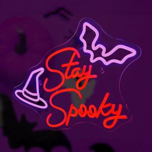 Stay Spooky Neon Sign Halloween LED Neon Signs for Wall Decor Dimmable Halloween Hanging Neon Sign for Bedroom Man Cave Home Birthday Party Neon Gift (Red)