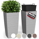 Mueller M-Resin Heavy Duty Tall Planters for Outdoor Plants, Indoor Grande Plant Pots, Boxes, Trees, Flower Pots, 2-Piece Set, 18”, Modern Design, Built-in Drainage, Front Porch Decor, Light Grey