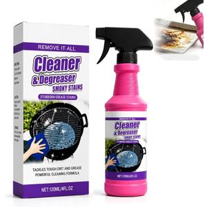 Cleaner&Degrcaser Smoky Stains,Fast-Acting Grill Cleaner Spray,120ml Fast Acting Grill Degreaser Spray for Outdoor Grills,Heavy Duty BBQ Degreaser for Burnt Food & Stubborn Grease. (1)