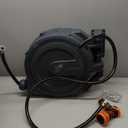 Giraffe Tools Retractable Garden Hose Reel, 5/8" x 62 ft Wall Mounted Hose Reels with 180 Swivel Bracket, Any Length Lock Hose Reel with 9- Function Sprayer Nozzle (Grey)