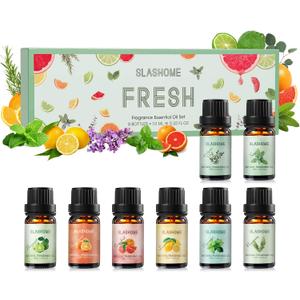 Fresh Essential Oils Set  8 Pcs Uplifting Aromatherapy Oils for Diffuser | Purifying Scents for Home,Fragrance Oil for Candle, Aromatherapy Gift Set | Lemon, Peppermint, Rosemary, Eucalyptus & More