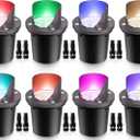 SUNVIE RGBW Low Voltage Landscape Lighting Color Changing 12W Waterproof Well Lights Landscape LED In Ground 12-24V Dimmable Paver Lights with Connectors for Pathway Garden Yard Fence Deck, 8 Pack