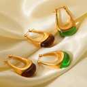 Sparklaura Chunky Gold Boho Hoop Dangle Earrings for Women 18K Gold Plated Hypoallergenic Vintage Stainless Steel Resin Drop Prom Earrings Summer Prom Maximalist Jewelry Gift