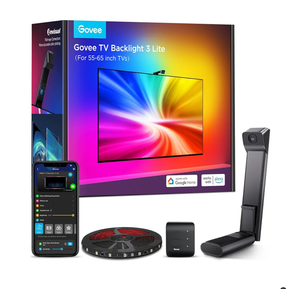 Govee TV Backlight 3 Lite with Fish-Eye Correction Function Sync to 55-65 Inch TVs, 11.8ft RGBICW Wi-Fi LED Strip Lights with Camera, 4 Colors in 1 Lamp Bead, Voice and APP Control, Adapter