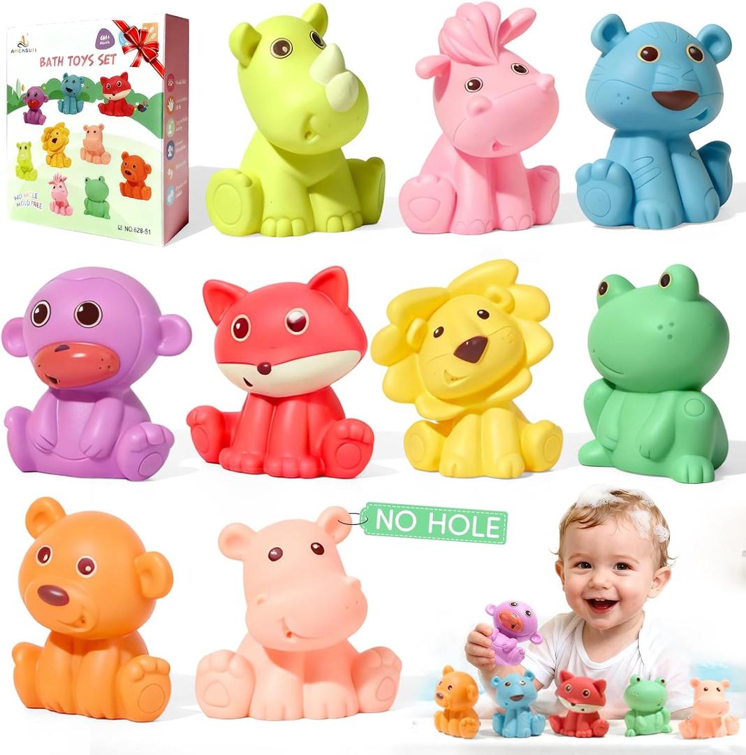 Baby Bath Toys for Babies 6-12 Months | Sealed, No Hole & Mold Free Bath Toys for Toddlers | Soft & Safe Floating Bathtub Water Pool Toys for Babies, 9 PCS Wild Animals Tub Toys