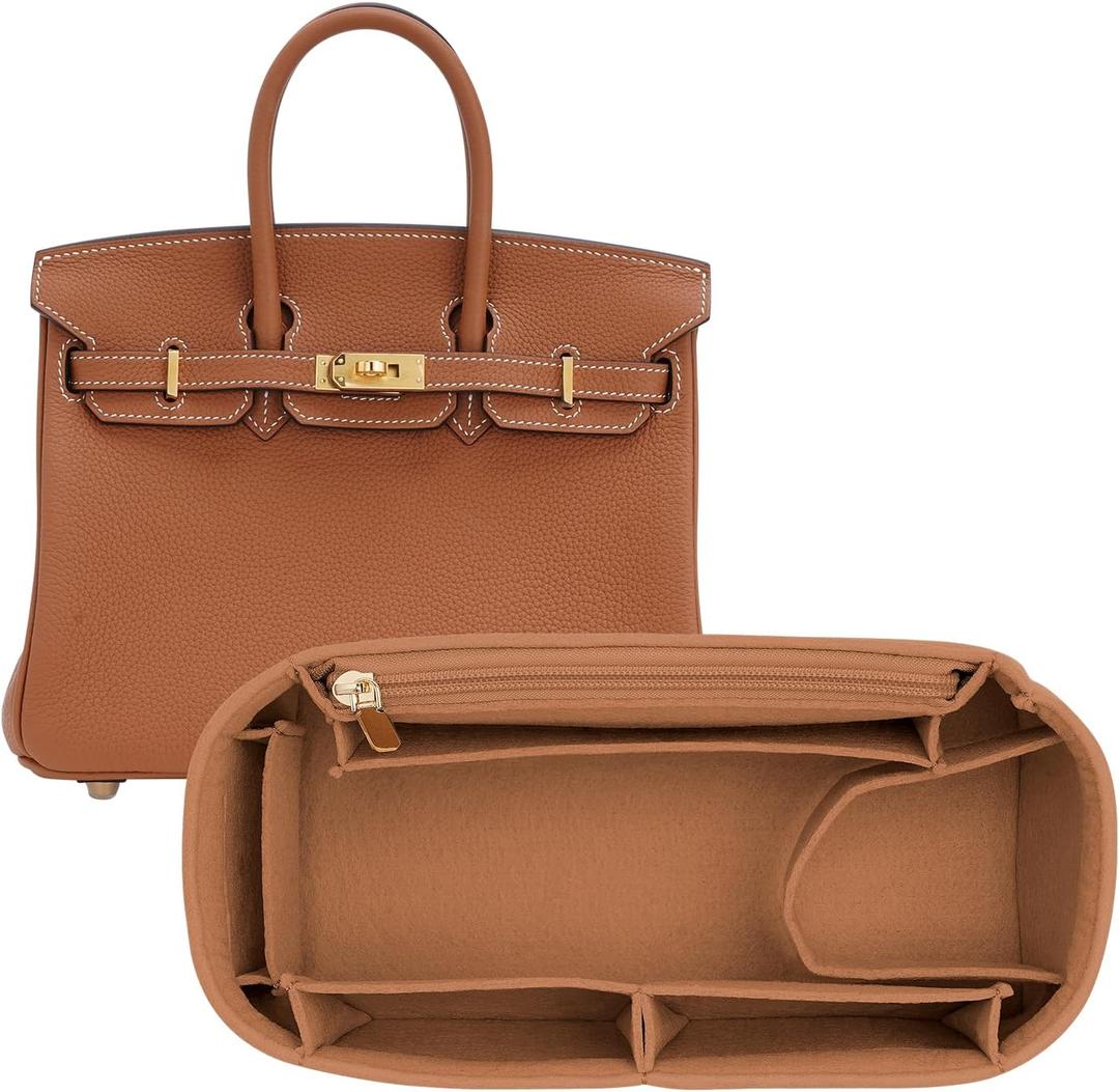 Premium Felt Handbag Organizer Insert for Birkin 25 Bag Scratch Protection Safeguard (Earth Color, BK25)