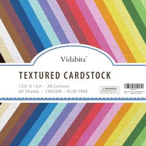 60 Sheets Colored Linen Textured Cardstock Paper 12x12 Inch, 85 lb, 20 Colors Heavyweight Multi Colored Card Stock Paper, Solid Core Double Sided Cardstock for Card Making Craft, Scrapbooking