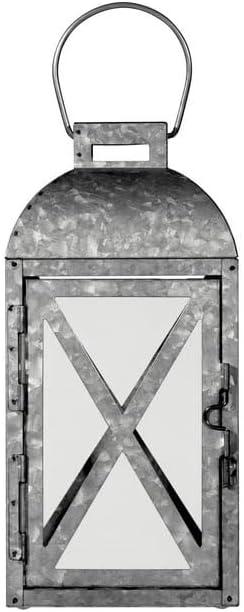 SEDLAV Medium Galvanized Metal Candle Holder Lantern for Indoor and Outdoor Use, Rustic Decorative Lantern with Handle for Candles or LED Lights