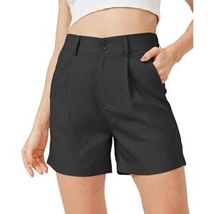 XinYangNi Casual Dressy Shorts for Women Summer Elastic High Waisted Pleated Wide Leg Business Work Trouser Shorts Pockets Black Large