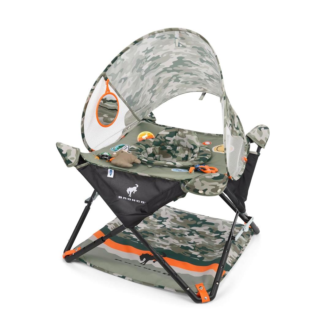 Bright Starts Ford Bronco Pop 'N Jump Portable Baby Jumper, Foldable Indoor/Outdoor Baby Jumper with Sensory Activities, Ages 6-12 Months