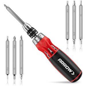 ARROW Ratcheting Screwdriver, 12-IN-1 Multi Bit Ratchet Screwdriver set, Premium S2 Steel Screw Drivers, Innovated Bits Quick-Load Mechanism, with Phillips, Slotted, Torx, Square Bits Stored in Handle, Missing detail