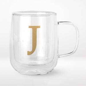 COLLECTIVE HOME - Double Walled Glass Coffee Mugs, Insulated Coffee Mug with Handle, Personalized Gifts for Women, Men, Christmas, 14 oz Monogram Cups (J)