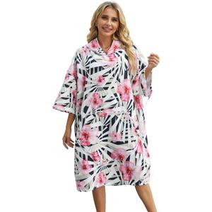 Surf Poncho Hooded Towel for Adults Quick Dry Beach Changing Robe with Pockets, Unisex Swim Cover-Up, Flower Bath Towel for Surfers & Swimmer Gifts (40"L x 30"W)