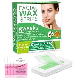 Facial Wax Strips for Women – 98% Natural Formula, Hypoallergenic for Sensitive Skin – Face Wax Strip for Hair Removal, Gentle & Quick Eyebrow Wax Strips for Upper Lip, Chin, Legs & Bikini Line