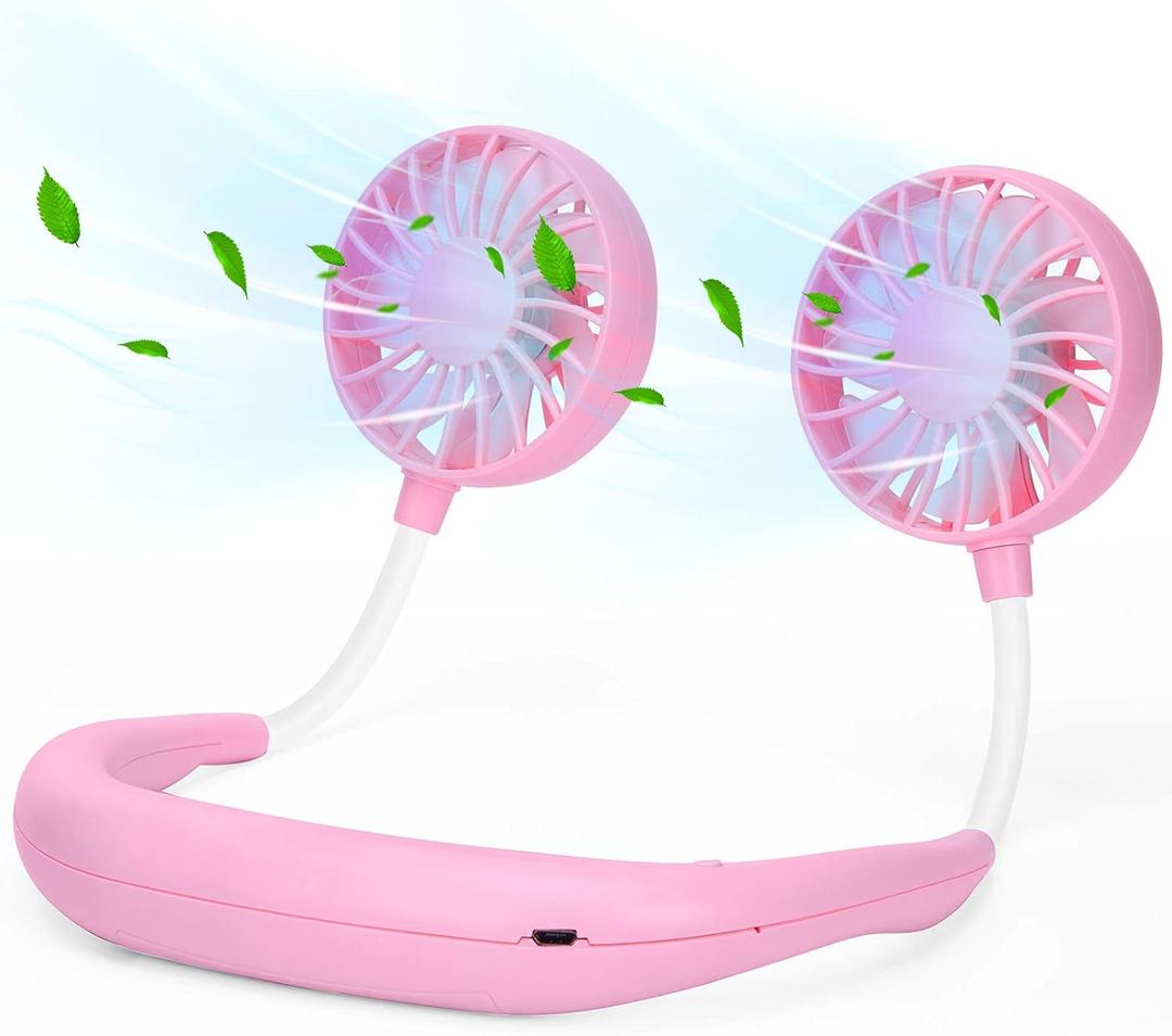 Neck Fan Portable Neck Fans Rechargeable Personal Fans For Your Neck Wearable Fan Neck Air Conditioner Cooling Neck Fan With 360 Degree Rotation 2000mAh For Travel Sports Walking And Outdoor Working (Pink)