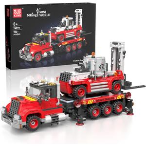 Mould King Trailer Toy Building Block, Realistic American Style Semi Truck Model Building Sets for Boys Girls Ages 8+, 24079 STEM Toy with Forklift Truck, Collectible Model for Adults (906 PCS)