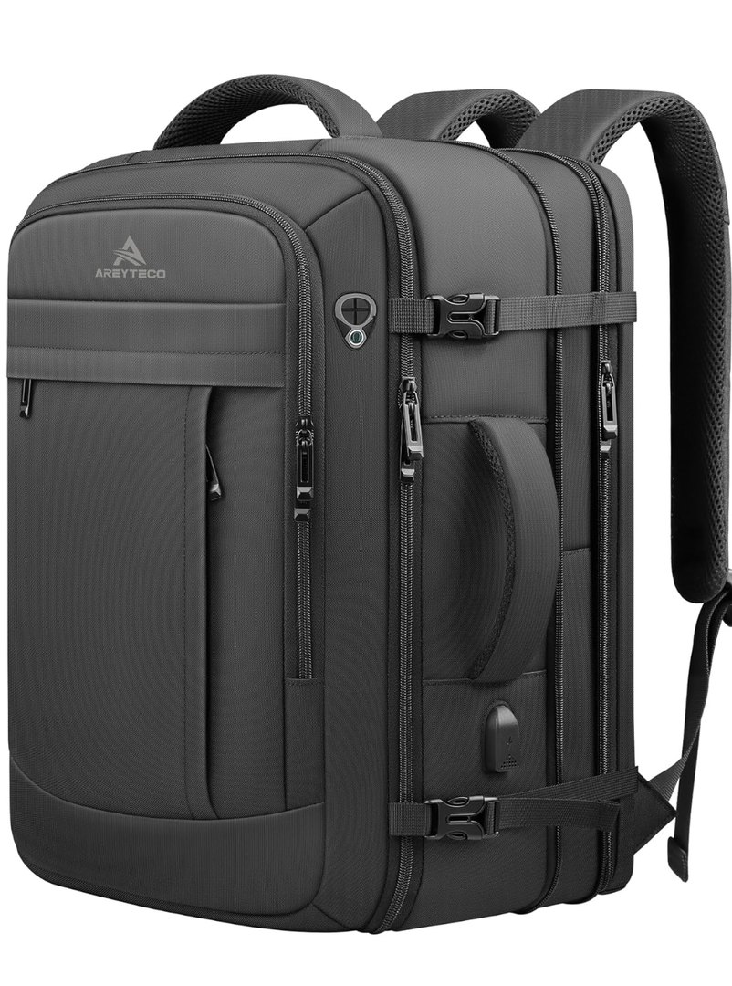 Travel Backpack, 50L Expandable Extra Large Laptop Backpack, Carry On Backpack Airline Approved Water Resistant Business Suitcase Daypack Bag Fits 17 Inch Laptops, Travel Gifts for Men Women, Black