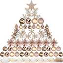 Sratte 94 Pcs Christmas Tree Decorations Set, Christmas Tree Ball Ornaments Glitter Poinsettia Flowers Decorations Glitter Berries Stems for Xmas Holiday Wedding(Champagne Gold)