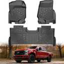 Floor Mats for Ford Super Duty F-250/F350/F450 Crew Cab 2017-2025 TPE Mat - All-Weather 3-Piece Set for Front & Second Row - Black