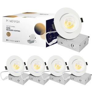 4 Pack 4 Inch Gimbal LED Recessed Lighting with Junction Box, 5CCT 2700K-6000K Selectable, 360+90 Adjustable Directional Eyeball Light, 9W 1000LM Slim Canless Downlight - ETL and Energy Star (4INCH, 4P)