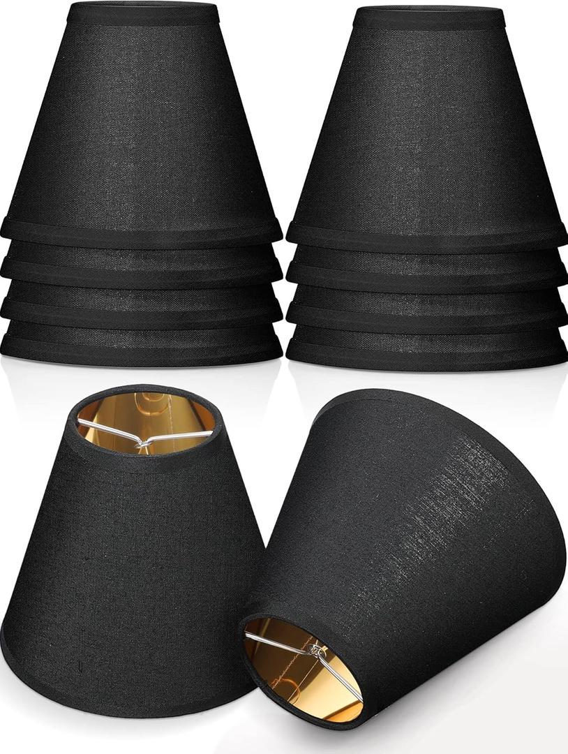 Macarrie 10 Pack Small Lamp Shade Barrel Fabric Lampshade Cover Clip on Table Floor Lamp Wall 3" x 6" x 5" Rustic Beige Linen Eyes Protected Appearance(Black and Gold)
