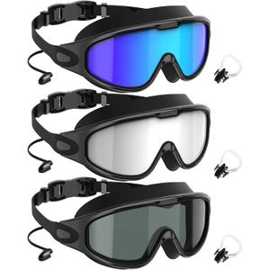 NSSIW Goggles Swimming Adult Swim-Goggles: Wide View with UV400 Protection Anti Fog No Leak for Men and Women 3 Pack (06 Blue & Silver & Gray)