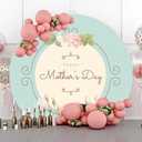 Renaiss 6.5x6.5ft Happy Mother's Day Round Backdrop Cover Pink Rose Flowers Green Mother's Day Circle Photography Background Feliz Da De La Madre Mother's Day Party Decors Arch Photo Booth Props