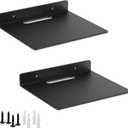 Small Floating Shelf 3mm Thick, 6.5 inch, Wall Shelf, Metal Floating Shelves for Echo, Cameras, Small Speaker, Wall Shelves for Bathroom, Living Room, Bedroom (Black 2 pcs)