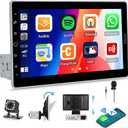 10.1Wireless Single Din Car Radio Stereo with Apple Carplay&Andriod Auto,IPS Touch Screen Radio with Bluetooth,Car Audio Receiver,Mirror Link,FM/AM/RDS/EQ,USB/AUX,SWC,Waterproof HD Backup Camera&Mic