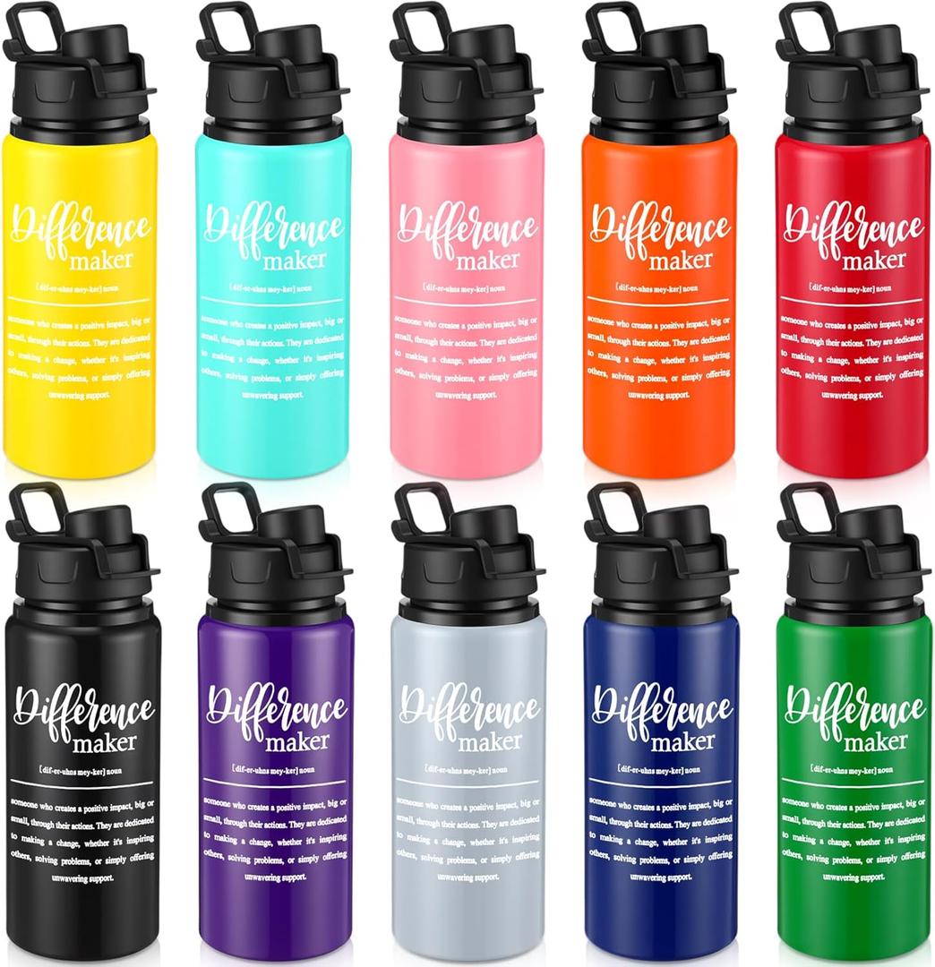 Shellwei 10 Pcs Thank You Appreciation Gifts 20 oz Aluminum Water Bottles Bulk Lightweight Sports Water Bottles Inspirational Tumbler Mug with Snap Lids for Christmas Employee (Multicolor)