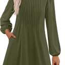 PRETTYGARDEN Fall Dresses for Women 2026 Long Sleeve Mini Short Flowy A Line Casual Holiday Party Tunic Dress Fashion Clothes (Green, L)