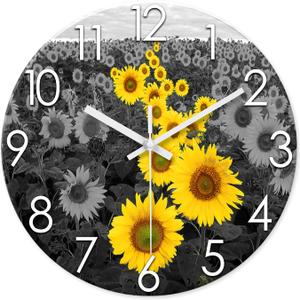 XFM Sunflower Wall Clock Silent Non Ticking Battery Operated 20 Inch Large Yellow Floral Decorative Round Clocks for Living Room Bedroom Kitchen Office Decor