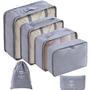 6 Set Packing Cubes for Suitcases Travel Luggage Packing Organizers,Travel Essentials Luggage Organizer for Travel Accessories Shoe Bag Tioletry Bag Laundry Bag (Grey) (Gray)