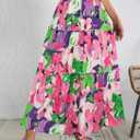 POPZONE Women Maxi Skirt Floral Boho Tiered Fall Summer Flowy Skirts Casual High Waist Long Skirts for Women (S)